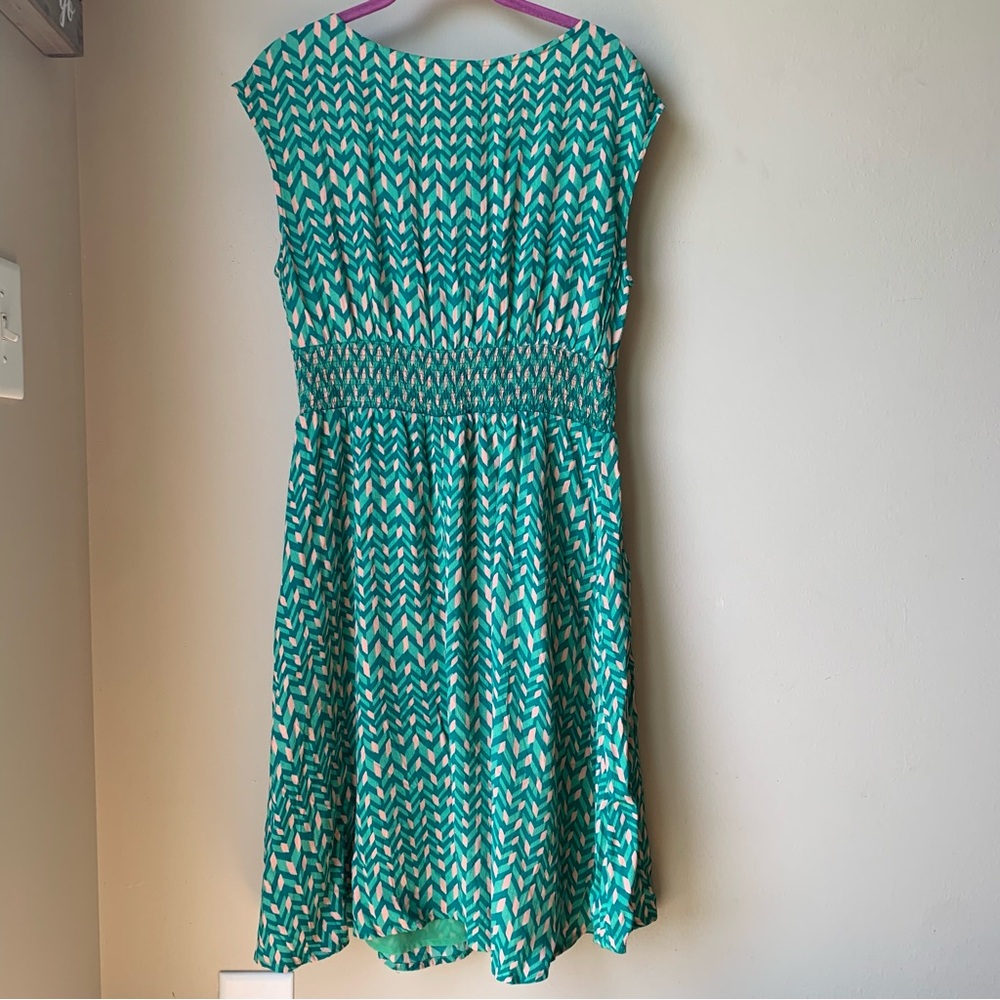 Anthropologie Maeve green and tan geometric midi dress - Picture 2 of 7